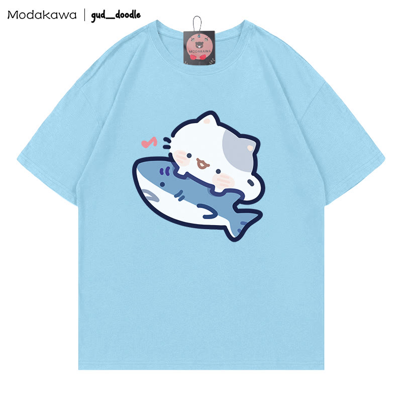 MODAKAWA X gud_doodle Kitty Shark Print T-shirt - Blue - 5XL - image 3