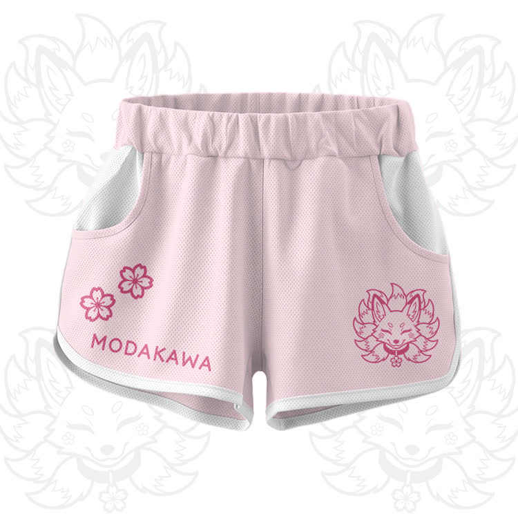 Nine Tailed Fox Graphic Crop Tank Sport Top Shorts Modakawa Matching Outfit - Pink Shorts - 5XL - image 7