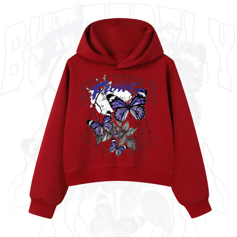 MODAKAWA BUTTERFLY FLOWER Cropped Cotton Hoodie - Red - 3XL - image 11