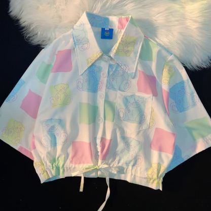 Tropical Print Cropped Button-Up Shirt - Multicolor L - L - image 14