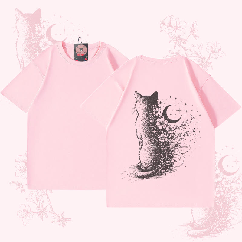 MODAKAWA Moon Cat Graphic T-shirt - Pink - 5XL - image 3