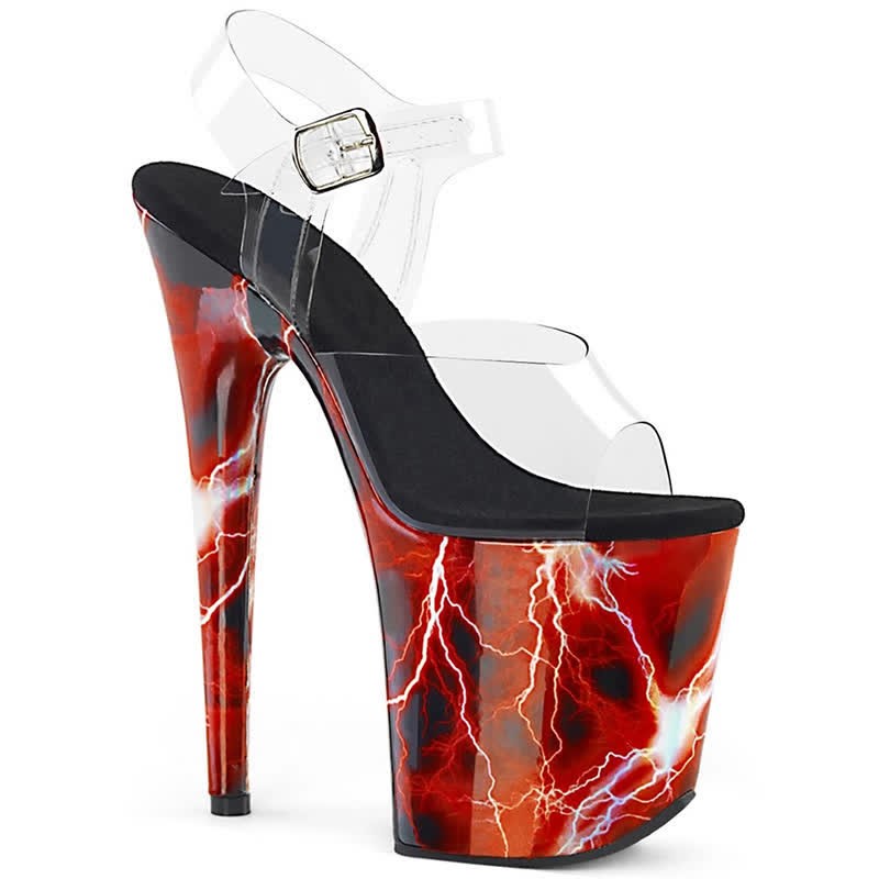Fashion Transparent Open Toe Platform High Heel Sandals - Red Lightning - 44 - image 5