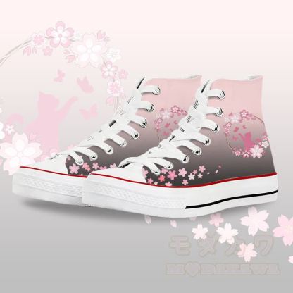 Flower Cat Graphic Modakawa Gradient High Top Canvas Shoes - White C - 45 - image 3