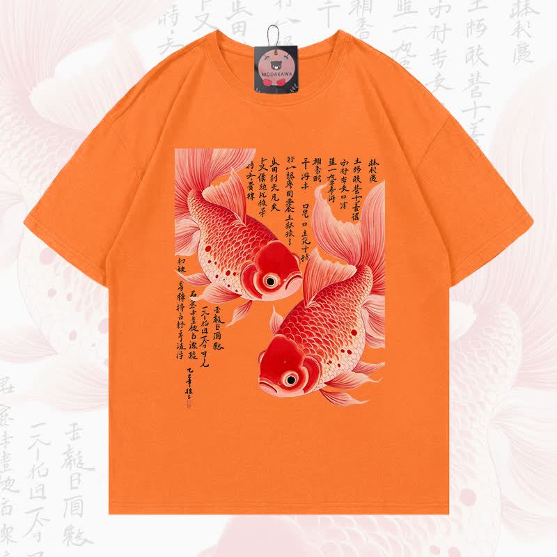 MODAKAWA Fish Graphic Loose Summer Short Sleeve T-Shirt - Orange - 5XL - image 16