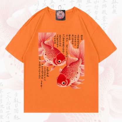 MODAKAWA Fish Graphic Loose Summer Short Sleeve T-Shirt - Orange - 5XL - image 16