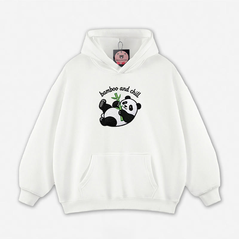 BAMBOO AND CHILL Panda Graphic Loose Hoodie - White - 5XL - image 5