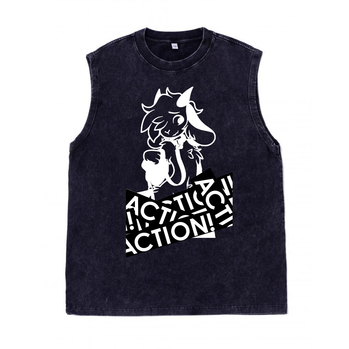 MODAKAWA X zarckets Anime Goat Graphic Unisex Vintage Washed Sleeveless T-shirt - Black - 2XL - image 4