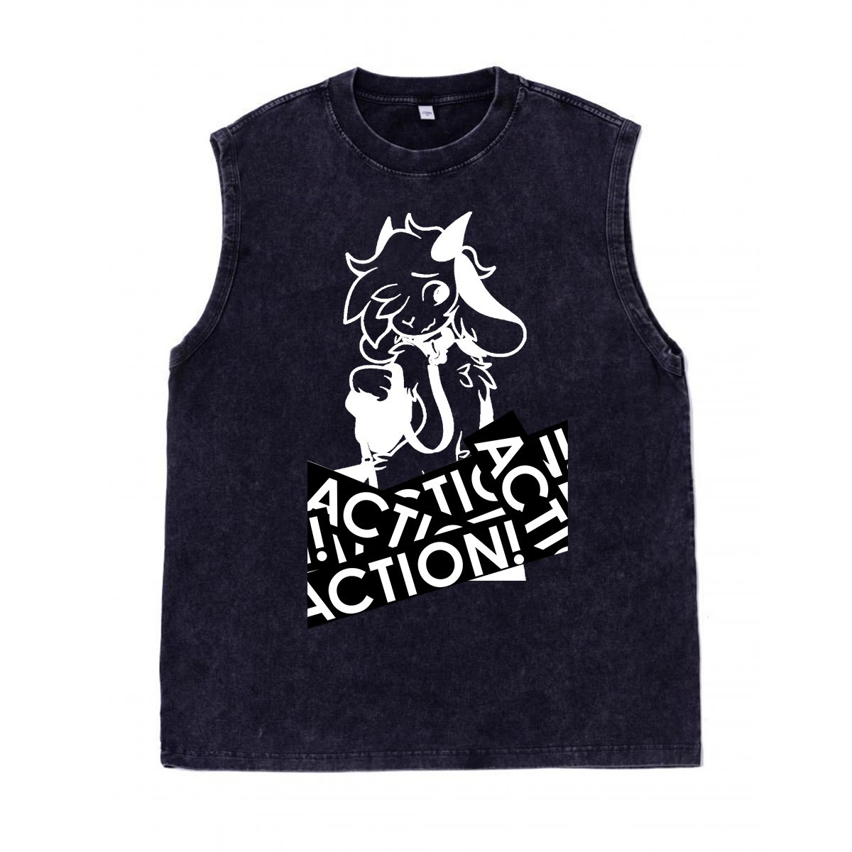 MODAKAWA X zarckets Anime Goat Graphic Unisex Vintage Washed Sleeveless T-shirt - Black - 2XL - image 4