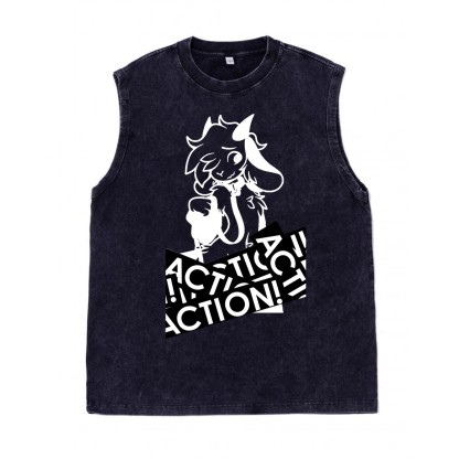 MODAKAWA X zarckets Anime Goat Graphic Unisex Vintage Washed Sleeveless T-shirt - Black - 2XL - image 4