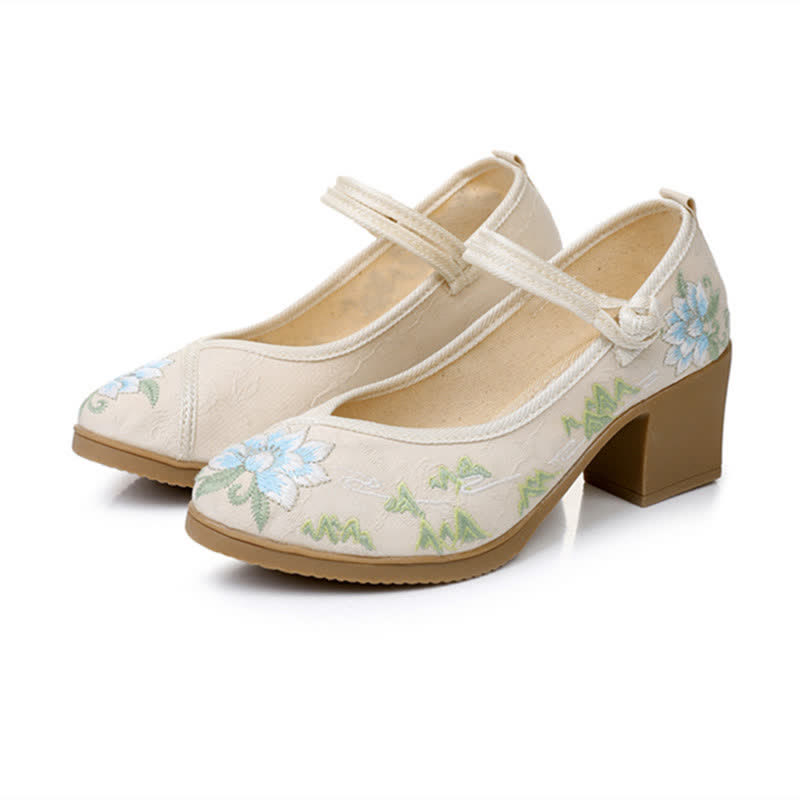 Vintage Floral Embroidery Canvas High Heel Shoes - image 11