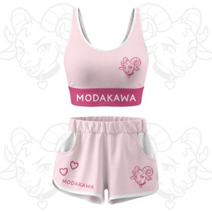 Goat Graphic Crop Tank Sport Top Shorts Modakawa Matching Outfit - Pink Set - 5XL - image 16