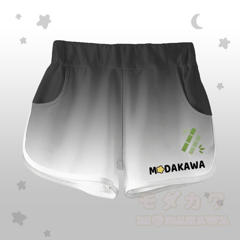 Gradient Panda Graphic T-shirt Letter Graphic Shorts Modakawa Matching Outfit - Black Shorts - 5XL - image 7