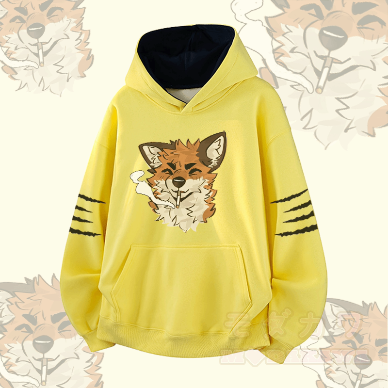 MODAKAWA X atka Fox Smoking Graphic Contrast Lining Pullover - Yellow - 3XL - image 3