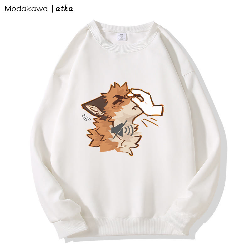 MODAKAWA X atka "Shhh" Fox Graphic Round Collar Sweatshirt - White - 5XL - image 3