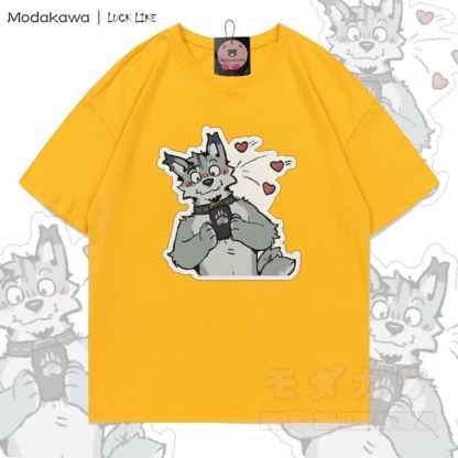 MODAKAWA X LUCK LIKE Cute Remy Phone Graphic 100% Cotton T-shirt - Yellow - 5XL - image 5