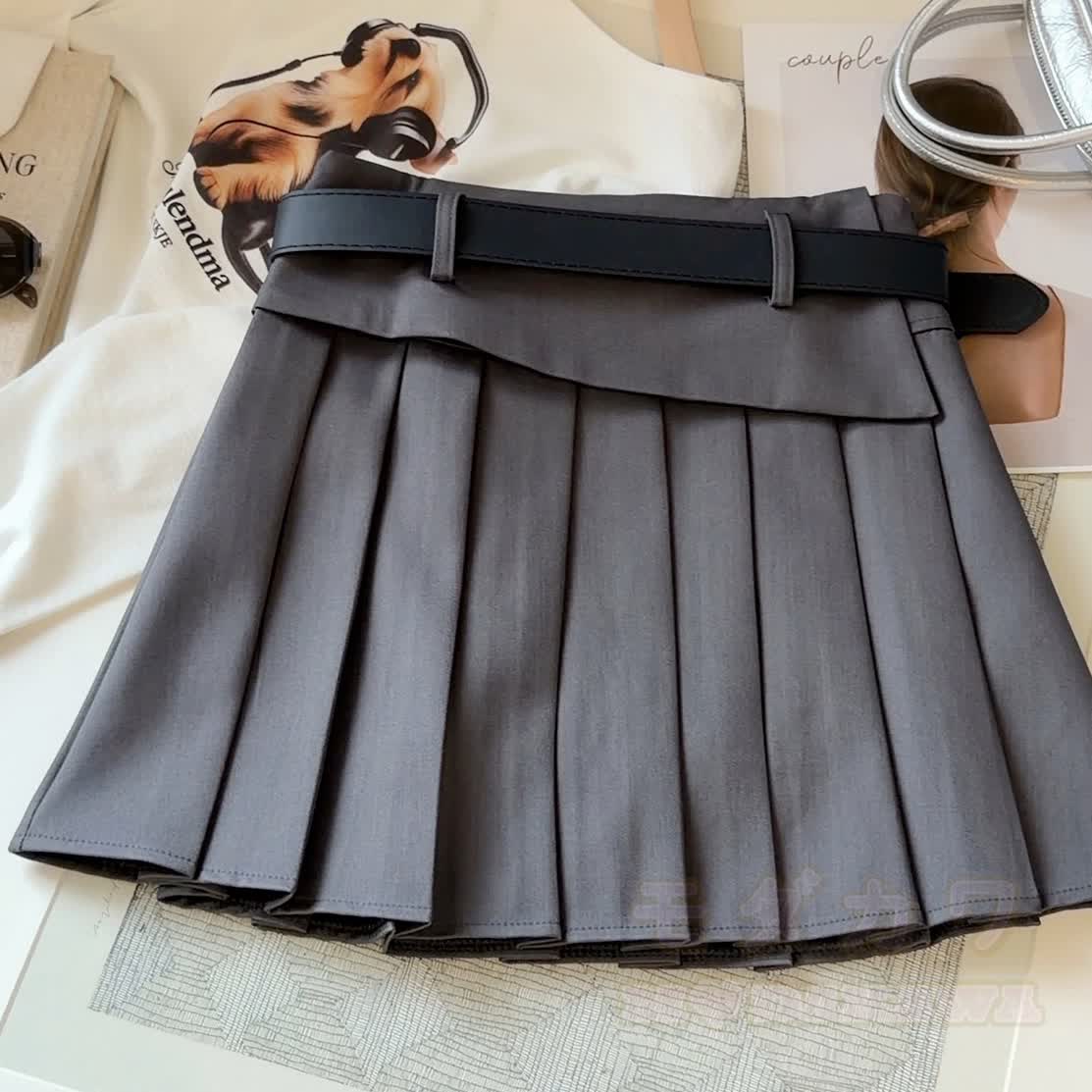 Preppy Pleated Mini Skirt with Belt - image 4