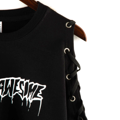 Vintage Letter Print Long Sleeve Irregular Cropped Hooded Sweatshirt - image 7