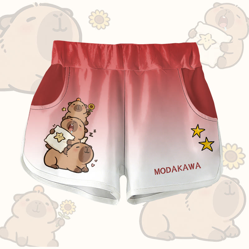 Capybara Stack Graphic Modakawa Shorts - Red - 5XL - image 6