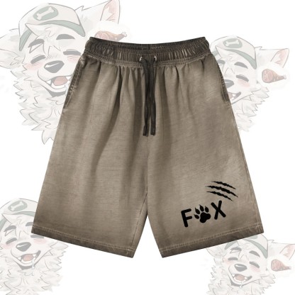 FOX Paw Claw Graphic Modakawa 100% Cotton Gradient Vintage Washed Distressed Shorts - Olive Green - 5XL - image 3