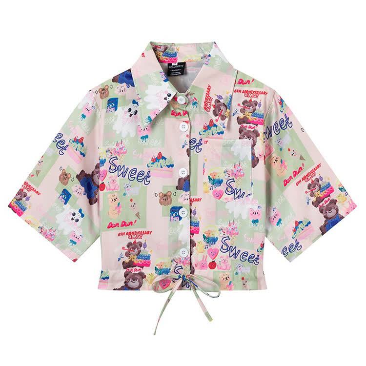 Animal Print Short Sleeve Button-Up Shirt - Multicolor F - L - image 7