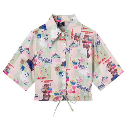 Animal Print Short Sleeve Button-Up Shirt - Multicolor F - L - image 7
