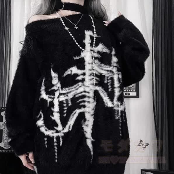 Gothic Streetwear Oversized Knit Sweater - image 4