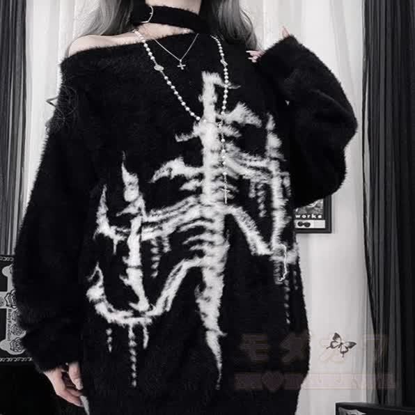 Gothic Streetwear Oversized Knit Sweater - image 4