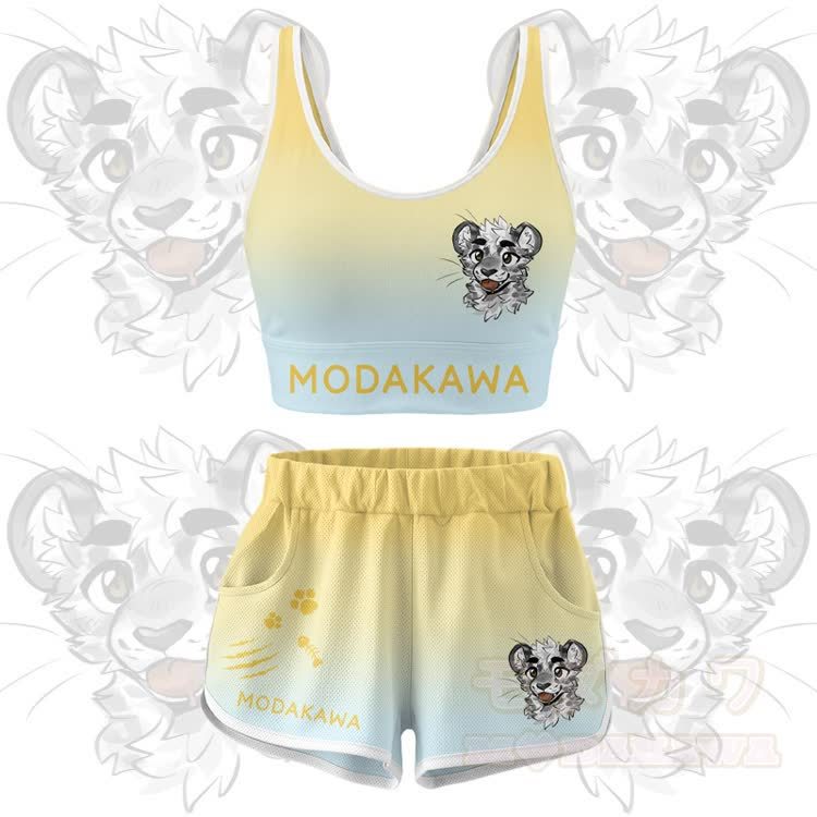 MODAKAWA X atka Tiger Graphic Crop Tank Sport Top Shorts Bikini Matching Outfit - Yellow Set - 5XL - image 12
