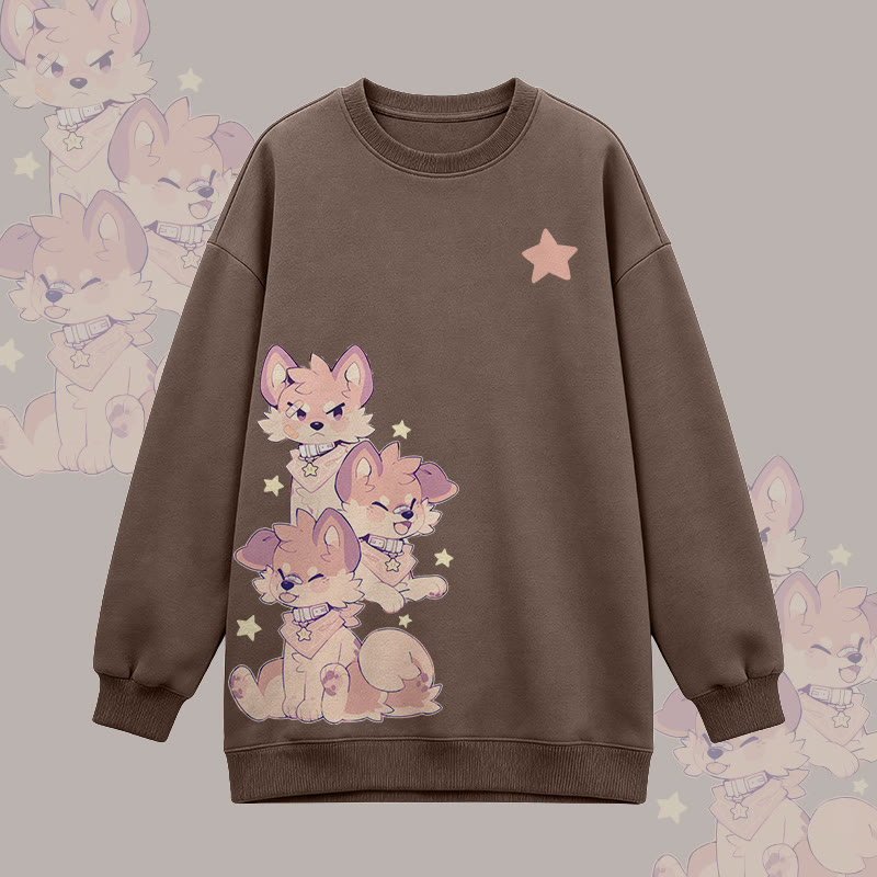 MODAKAWA X popipeko Playful Puppy Graphic Oversized Crewneck Sweatshirt - Brown - 3XL - image 3