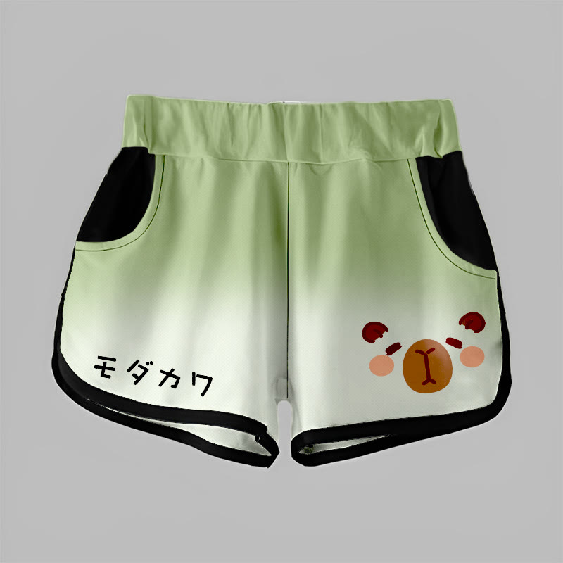 Gradient Capybara Graphic MODAKAWA Shorts - Green - 5XL - image 4