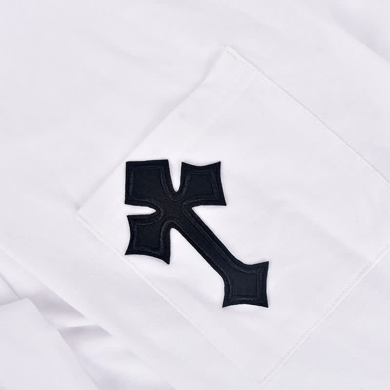 Cross Embroidery Pocket Lace Up Crop T-Shirt - image 10
