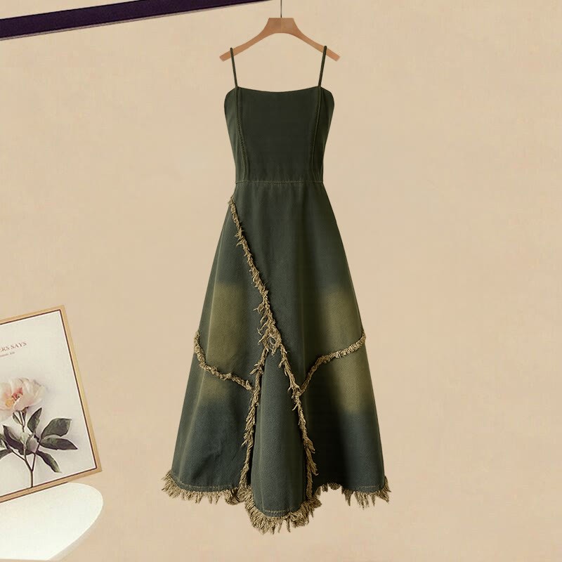Belt Knit Sweater Dress Denim Slip Dress Two Pieces Set - image 3