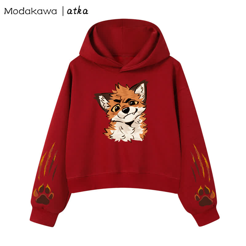 MODAKAWA X atka Fox Graphic Cropped Cotton Hoodie - Red - 3XL - image 11