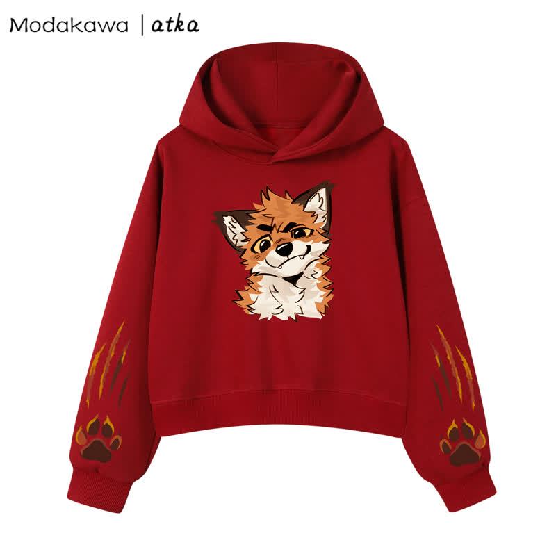 MODAKAWA X atka Fox Graphic Cropped Cotton Hoodie - Red - 3XL - image 11