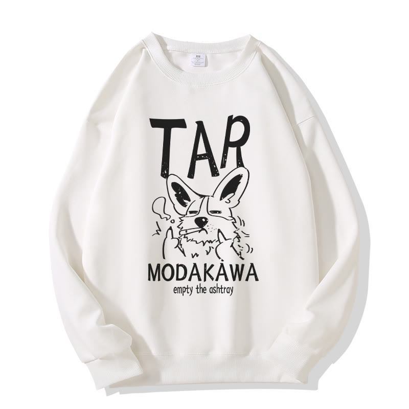 MODAKAWA TAR Grumpy Smoking Puppy Graphic Unisex Sweatshirt - White - 5XL - image 2