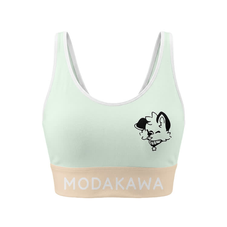 MODAKAWA X popipeko Puppy Graphic Sports Bra Top Leggings Matching Outfit - Green Top - 5XL - image 3