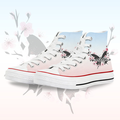 Butterfly Graphic Modakawa Gradient High Top Canvas Shoes - Blue & White - 45 - image 4