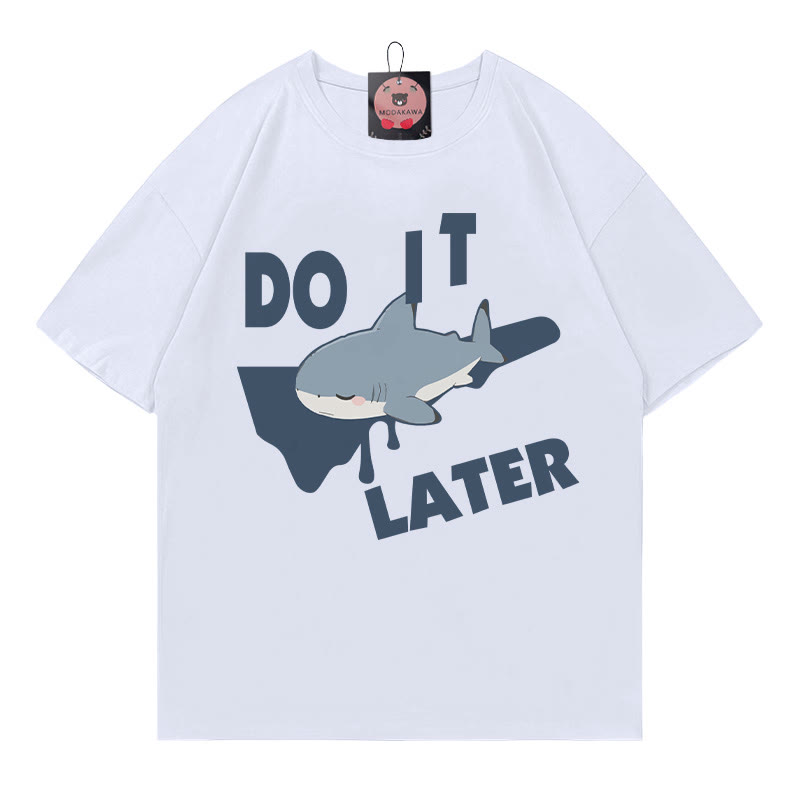 DO IT LATER Sleeping Shark Print Modakawa T-shirt - White - 5XL - image 3