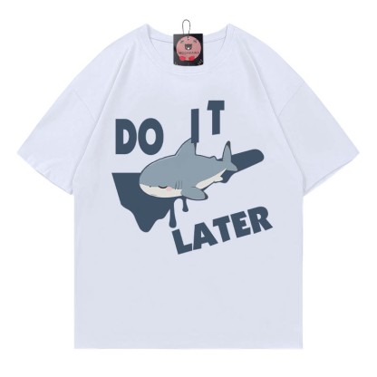 DO IT LATER Sleeping Shark Print Modakawa T-shirt - White - 5XL - image 3