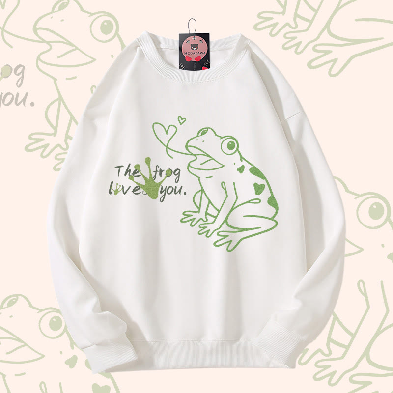THE FROG LOVE YOU Frog Graphic Unisex Sweatshirt - White - 5XL - image 3