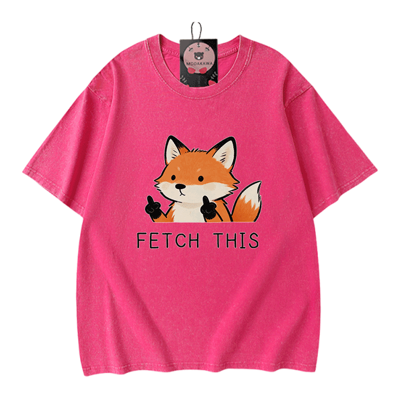 FETCH THIS Fox Graphic Modakawa Vintage Washed 100% Cotton T-shirt - Rose Red - 5XL - image 5