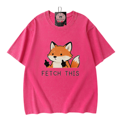 FETCH THIS Fox Graphic Modakawa Vintage Washed 100% Cotton T-shirt - Rose Red - 5XL - image 5