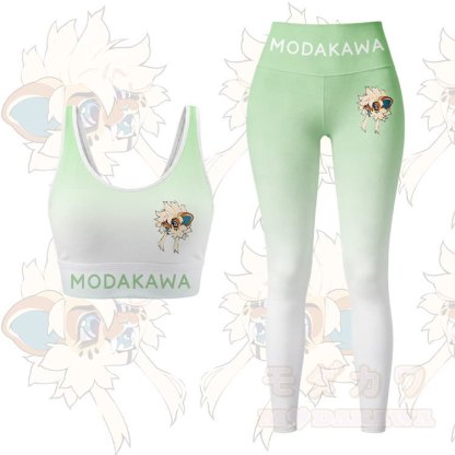MODAKAWA X TiramisuRat Fluffy Rat Graphic Gradient Sports Bra Top Leggings Matching Outfit - Green Set - 5XL - image 13