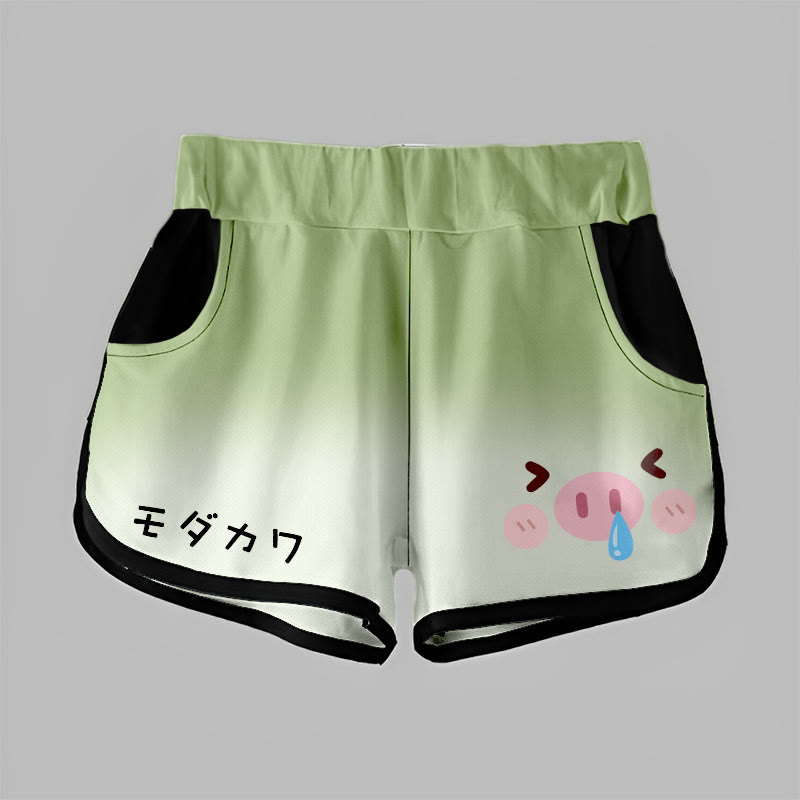 Gradient Snotty Pig Graphic MODAKAWA Shorts - Green - 5XL - image 3