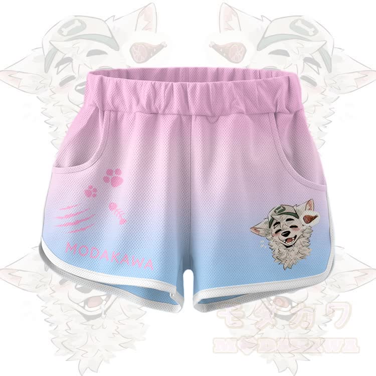 MODAKAWA X atka Fox Wants Meat Graphic Crop Tank Sport Top Shorts Bikini Matching Outfit - Pink Shorts - 5XL - image 8