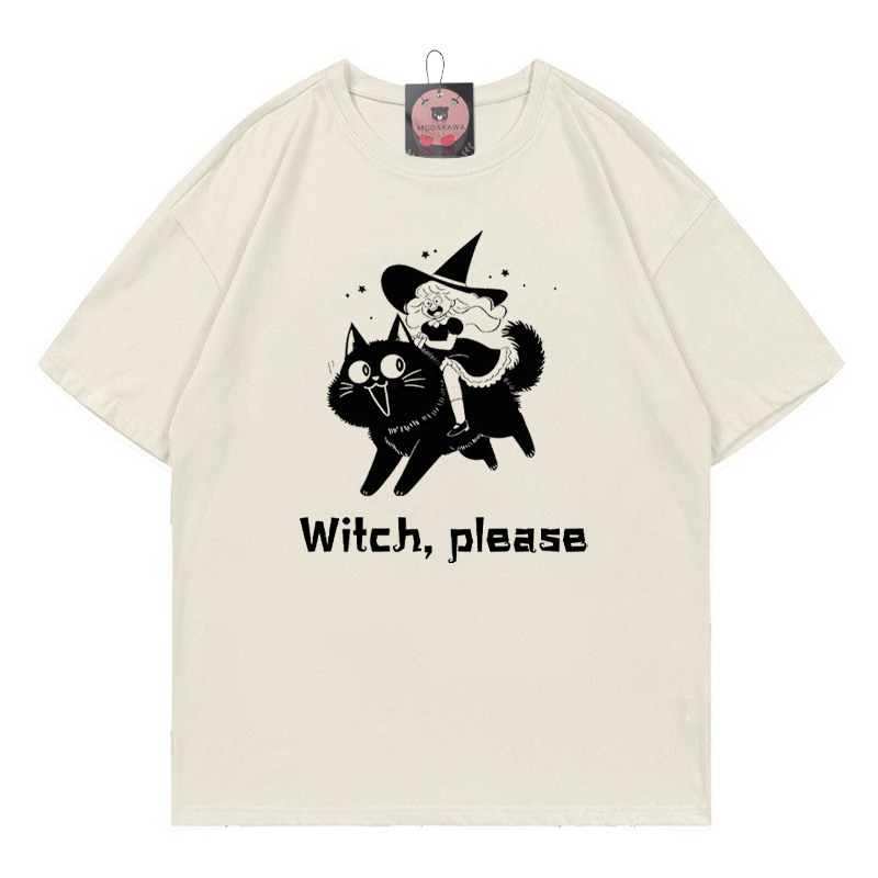 Witch Kitty Print T-shirt - Beige - 5XL - image 4