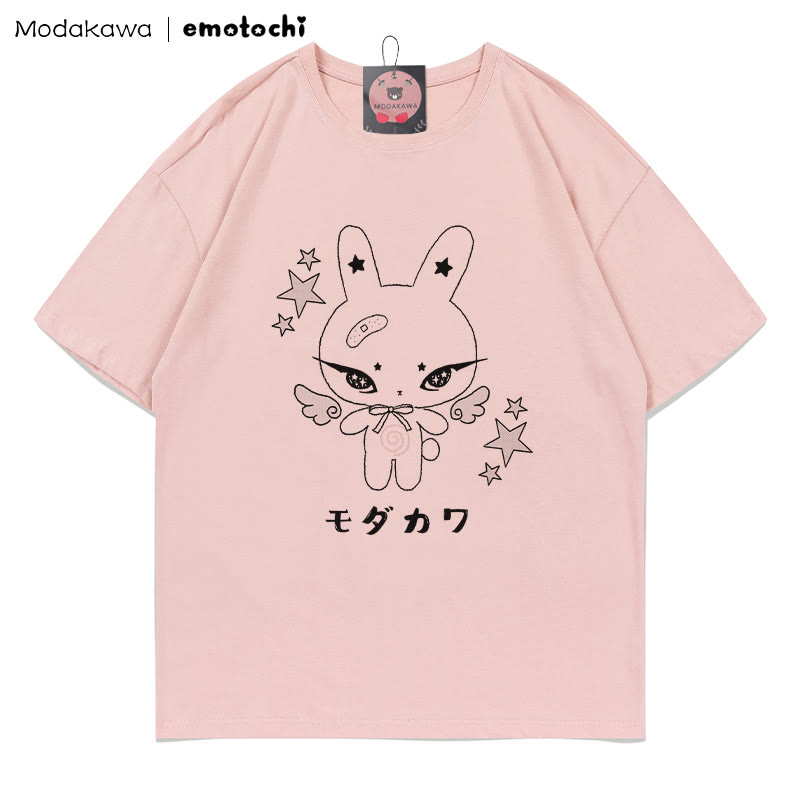 MODAKAWA X emotochi Bunny Star Print T-shirt - Pink - 5XL - image 5