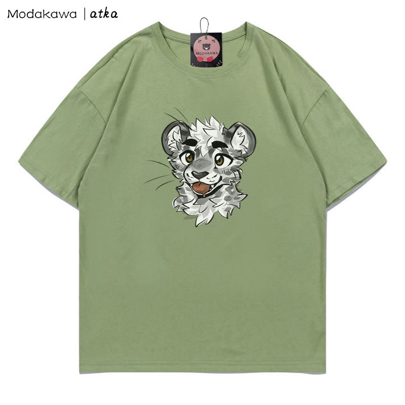 MODAKAWA X atka Cheeky Tiger Face Graphic T-shirt - Green - 5XL - image 8
