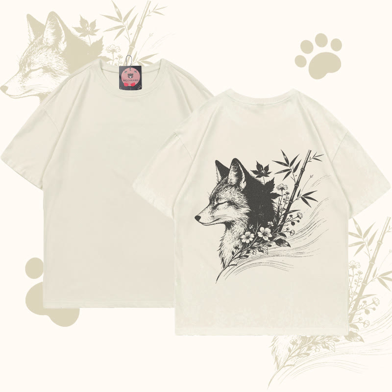 MODAKAWA Bamboo Fox Graphic T-shirt - Beige - 5XL - image 2