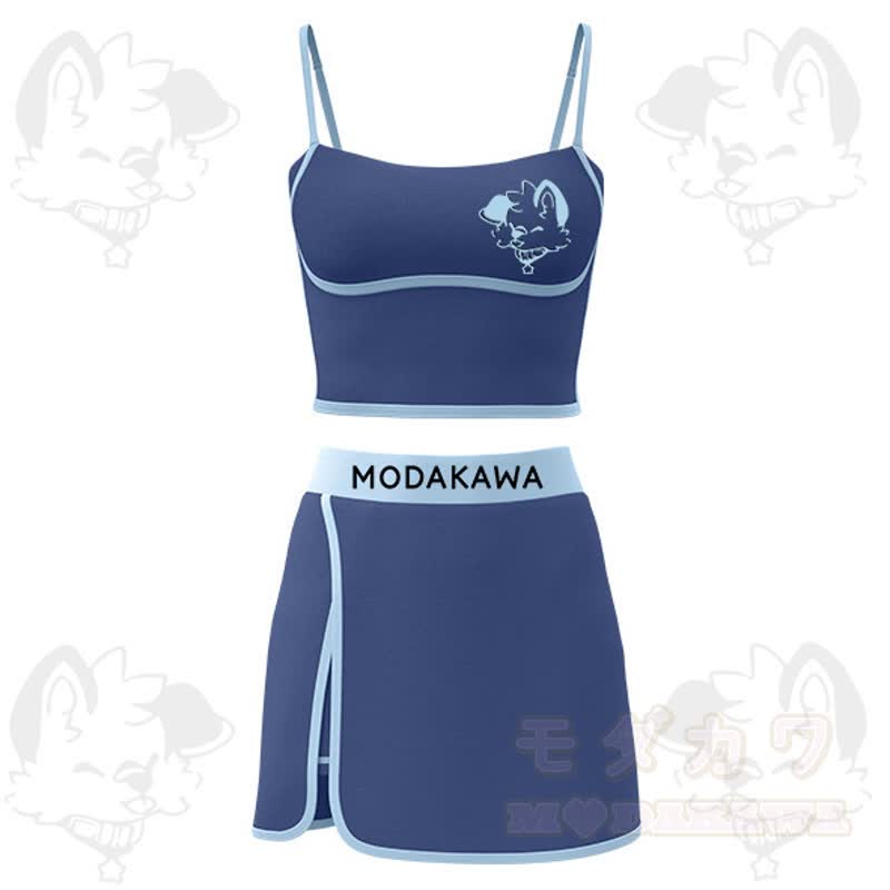 MODAKAWA X Popipeko Puppy Print Cami Top Split Skort Two Pieces Set - Blue - 2XL - image 4